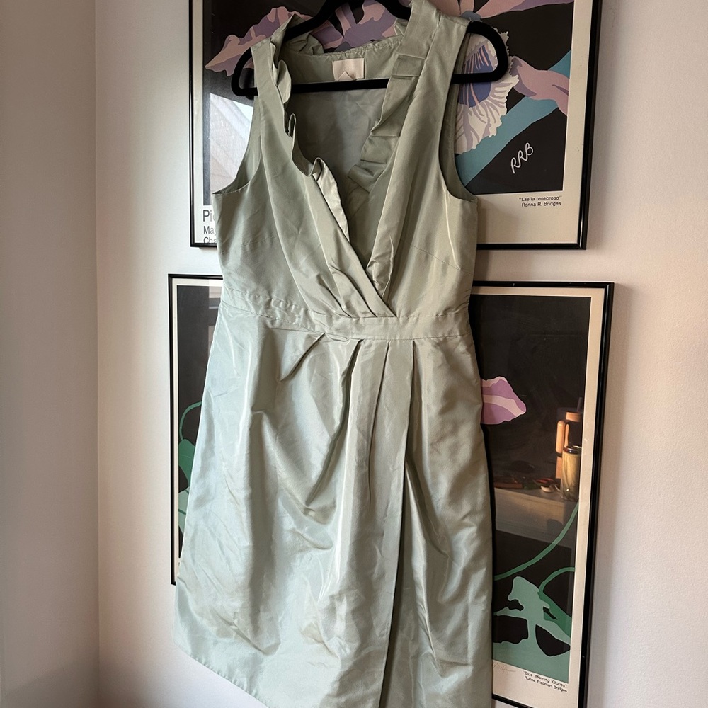 J. Crew Sage Green Taffeta Midi Cocktail Dress